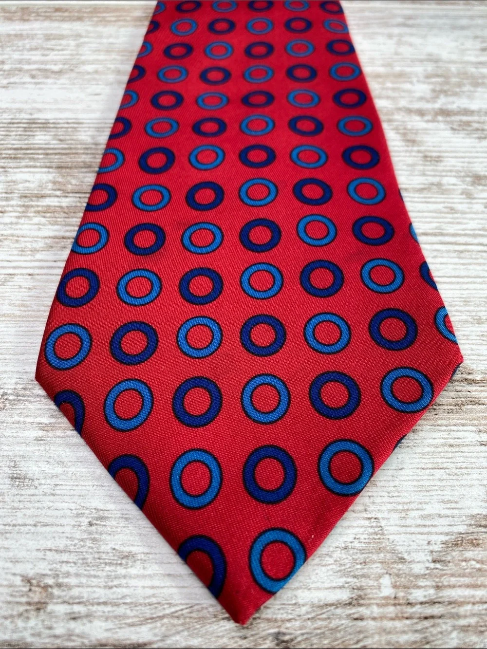 Turnbull & Asser Vintage 100% Silk Tie Red Blue Geometric Oval Extra Long 59”